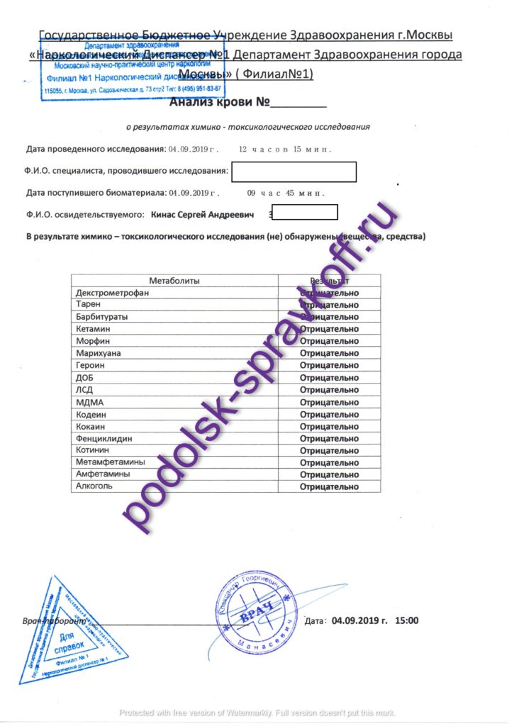 Справка ХТИ крови купить в Подольске с доставкой